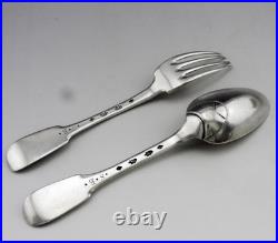 ANCIEN COUVERT CUILLERE ET FOURCHETTE EN ARGENT MASSIF 18EME POINCONS poids 133G