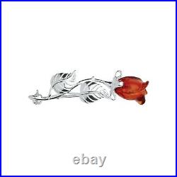 Ambre Rose Broche Argent Massif Broche 925 Poinçon