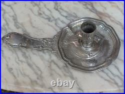 Ancien Bougeoir Royal Evêque Argent minerve poinçon rare 232g à Main, XIXème