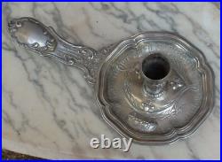 Ancien Bougeoir Royal Evêque Argent minerve poinçon rare 232g à Main, XIXème