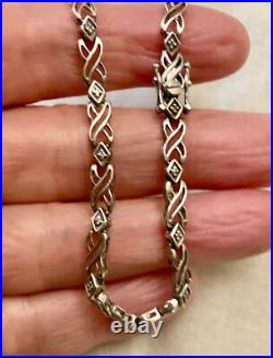 Ancien Bracelet Argent Massif Poinçon Orfevre 16 Diamants Véritables
