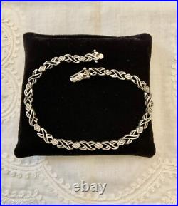 Ancien Bracelet Argent Massif Poinçon Orfevre 16 Diamants Véritables