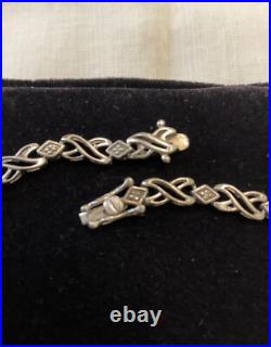 Ancien Bracelet Argent Massif Poinçon Orfevre 16 Diamants Véritables