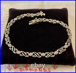 Ancien Bracelet Argent Massif Poinçon Orfevre 16 Diamants Véritables