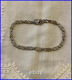 Ancien Bracelet Argent Massif Poinçon Orfevre 16 Diamants Véritables