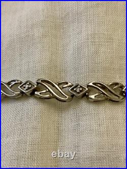 Ancien Bracelet Argent Massif Poinçon Orfevre 16 Diamants Véritables