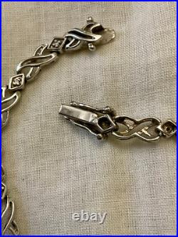 Ancien Bracelet Argent Massif Poinçon Orfevre 16 Diamants Véritables