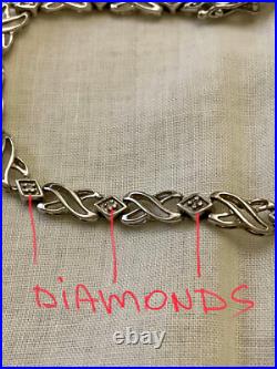 Ancien Bracelet Argent Massif Poinçon Orfevre 16 Diamants Véritables