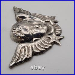 Ancien Chérubin Ange Argent Massif 915/1000 Poinçon Étoile Espagne #V150