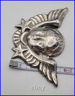 Ancien Chérubin Ange Argent Massif 915/1000 Poinçon Étoile Espagne #V150