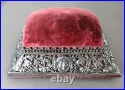 Ancien Coffret A Bijoux Anglais Argent Massif Poinçonné Sur Coffret Cuir Signé