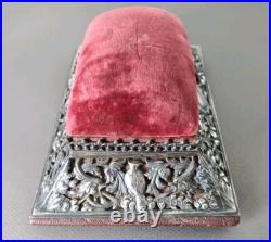 Ancien Coffret A Bijoux Anglais Argent Massif Poinçonné Sur Coffret Cuir Signé