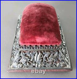 Ancien Coffret A Bijoux Anglais Argent Massif Poinçonné Sur Coffret Cuir Signé
