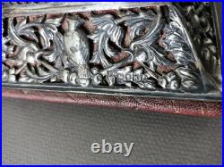 Ancien Coffret A Bijoux Anglais Argent Massif Poinçonné Sur Coffret Cuir Signé