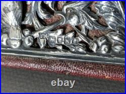 Ancien Coffret A Bijoux Anglais Argent Massif Poinçonné Sur Coffret Cuir Signé