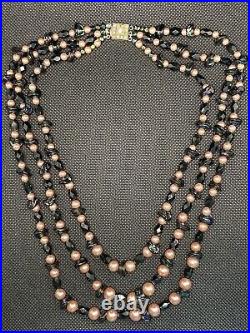 Ancien Collier De Perles Triple Rang Fermoir Argent Massif Poinçon Sanglier
