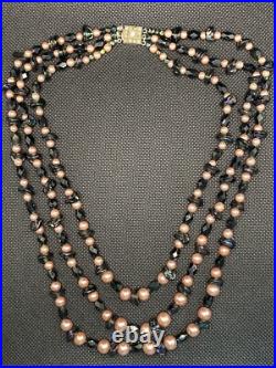 Ancien Collier De Perles Triple Rang Fermoir Argent Massif Poinçon Sanglier