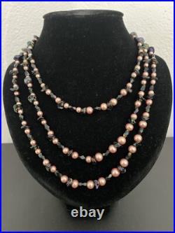 Ancien Collier De Perles Triple Rang Fermoir Argent Massif Poinçon Sanglier
