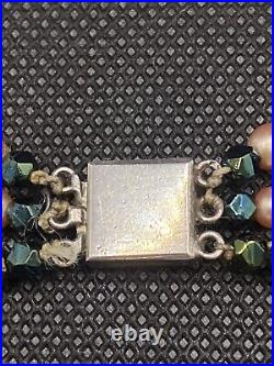 Ancien Collier De Perles Triple Rang Fermoir Argent Massif Poinçon Sanglier