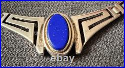 Ancien Collier Maille Grec en Argent Massif Sertie d'un Lapis Lazuli Poinçon 925