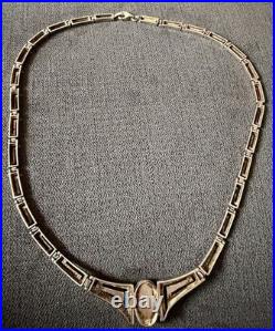 Ancien Collier Maille Grec en Argent Massif Sertie d'un Lapis Lazuli Poinçon 925