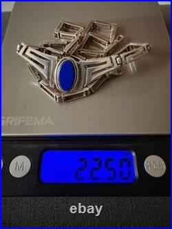 Ancien Collier Maille Grec en Argent Massif Sertie d'un Lapis Lazuli Poinçon 925