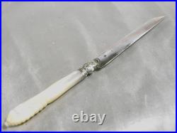 Ancien Couteau A Fruit De Table Manche En Nacre Argent Massif Poinçon Knife