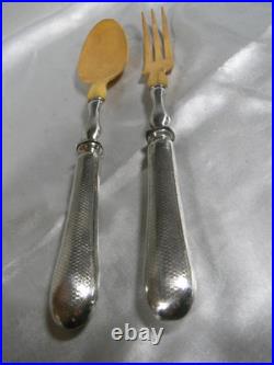 Ancien Couvert A Salade Argent Massif Poinçons Cuillere Fourchette