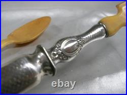 Ancien Couvert A Salade Argent Massif Poinçons Cuillere Fourchette