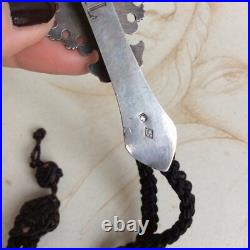 Ancien Crochet de CHATELAINE Argent Massif XIXè Poinçon Minerve Passementerie