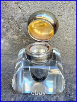 Ancien Encrier Cristal Monture Argent Massif Poinçon Minerve Old Écriture