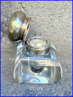 Ancien Encrier Cristal Monture Argent Massif Poinçon Minerve Old Écriture