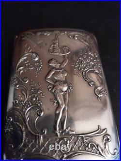 Ancien Etui boite Porte Cigarettes EROTIQUE Art Nouveau Argent Massif Poinçons