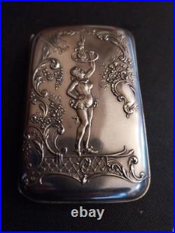 Ancien Etui boite Porte Cigarettes EROTIQUE Art Nouveau Argent Massif Poinçons