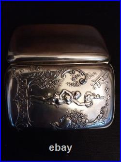 Ancien Etui boite Porte Cigarettes EROTIQUE Art Nouveau Argent Massif Poinçons