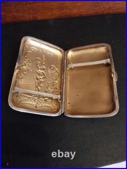 Ancien Etui boite Porte Cigarettes EROTIQUE Art Nouveau Argent Massif Poinçons
