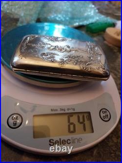 Ancien Etui boite Porte Cigarettes EROTIQUE Art Nouveau Argent Massif Poinçons
