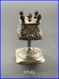 Ancien Flacon En Argent Massif Poincon Sanglier Épice Besamin Silver Old Judaica