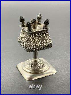 Ancien Flacon En Argent Massif Poincon Sanglier Épice Besamin Silver Old Judaica