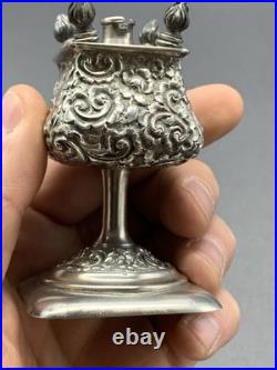 Ancien Flacon En Argent Massif Poincon Sanglier Épice Besamin Silver Old Judaica
