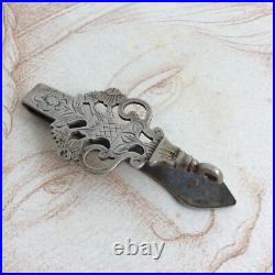 Ancien Grand Crochet de CHATELAINE Argent Massif XIXè Poinçon Minerve