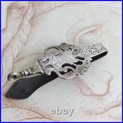 Ancien Grand Crochet de CHATELAINE Argent Massif XIXè Poinçon Minerve