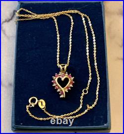 Ancien Pendentif Coeur Vermeil Et Chaîne Rubis Diamant Argent Massif Poinçons