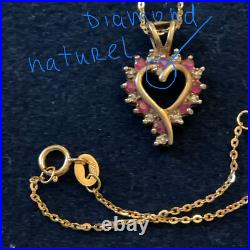 Ancien Pendentif Coeur Vermeil Et Chaîne Rubis Diamant Argent Massif Poinçons