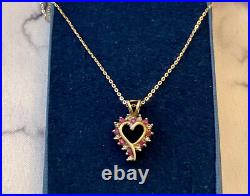 Ancien Pendentif Coeur Vermeil Et Chaîne Rubis Diamant Argent Massif Poinçons