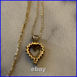 Ancien Pendentif Coeur Vermeil Et Chaîne Rubis Diamant Argent Massif Poinçons