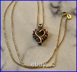 Ancien Pendentif Coeur Vermeil Et Chaîne Rubis Diamant Argent Massif Poinçons