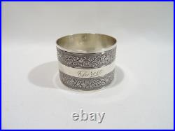 Ancien Rond De Serviette En Argent Massif Poincon Minerve Monogramme Therese