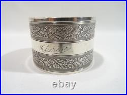 Ancien Rond De Serviette En Argent Massif Poincon Minerve Monogramme Therese