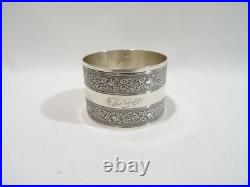 Ancien Rond De Serviette En Argent Massif Poincon Minerve Monogramme Therese